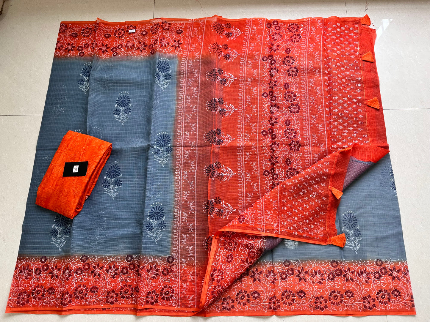 HandBlock Printed Pure Kota Cotton Doria Saree