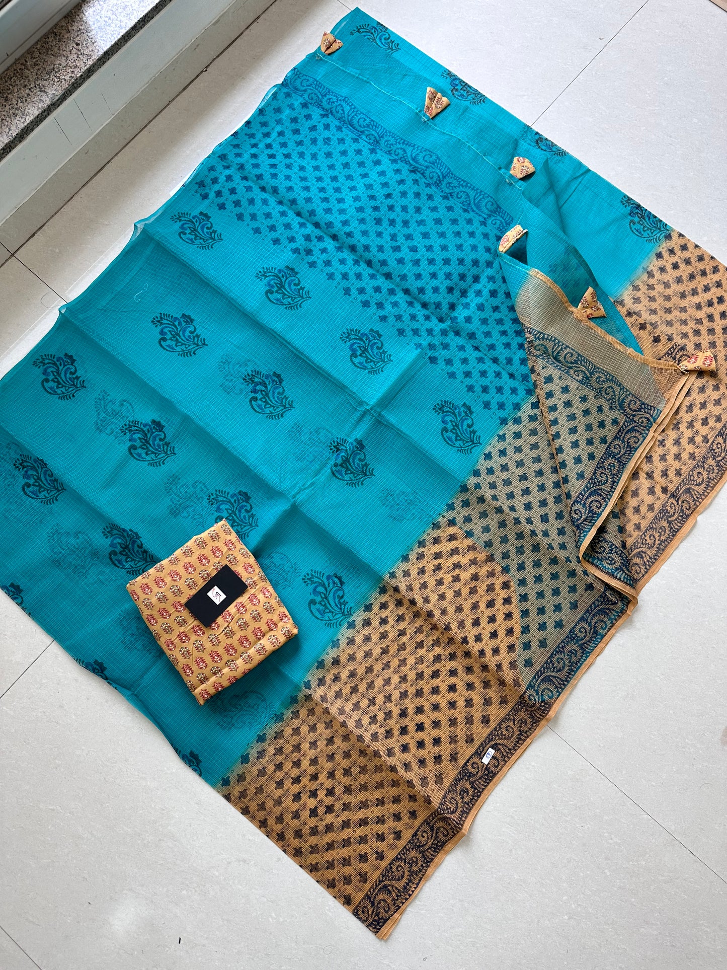 HandBlock Printed Pure Kota Cotton Doria Saree