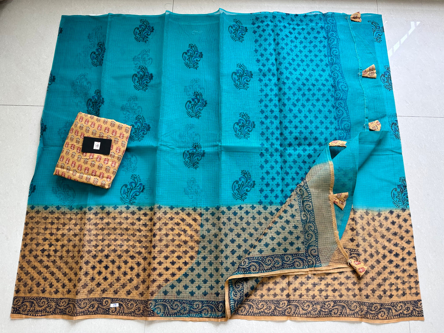 HandBlock Printed Pure Kota Cotton Doria Saree