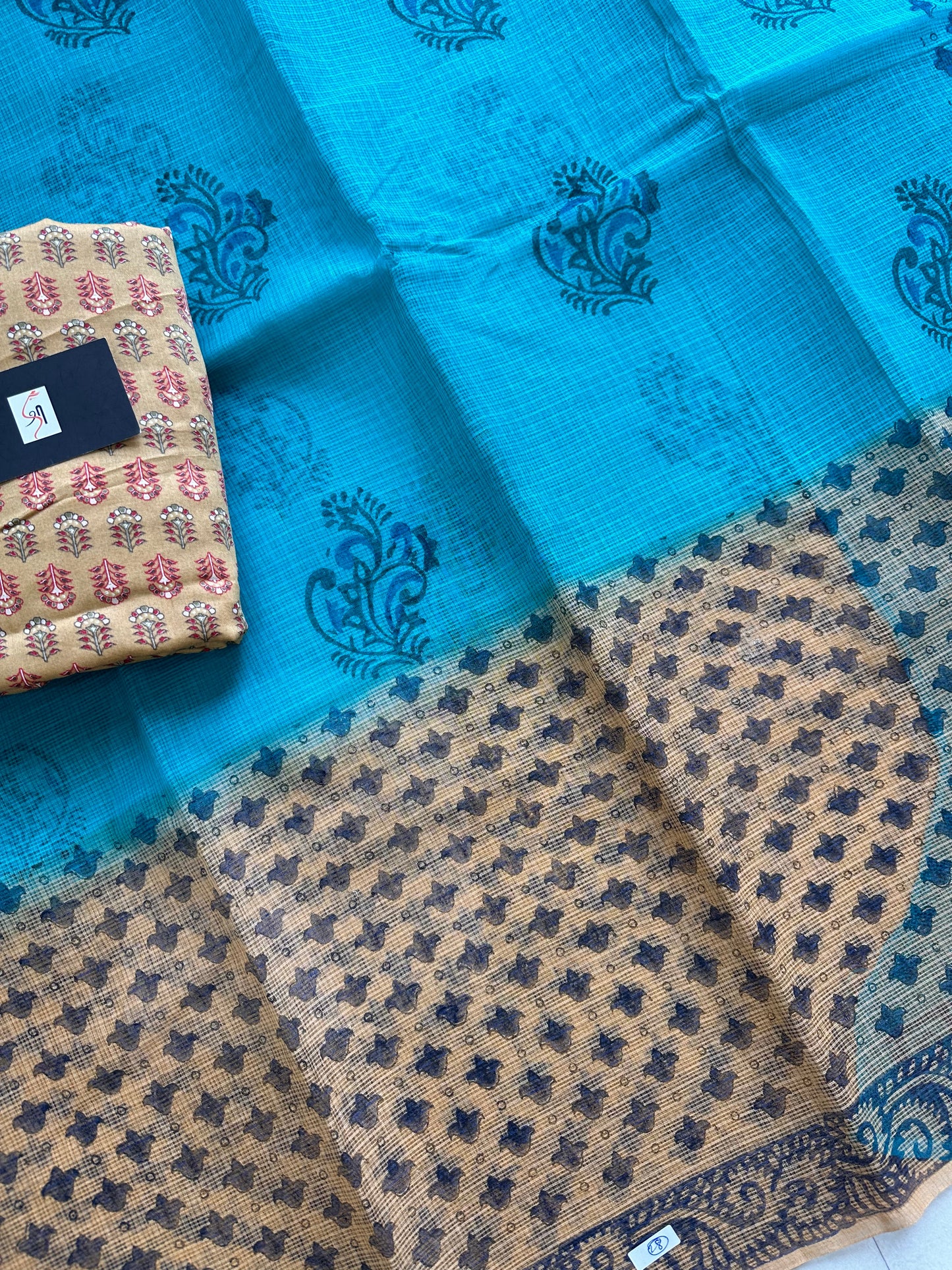 HandBlock Printed Pure Kota Cotton Doria Saree