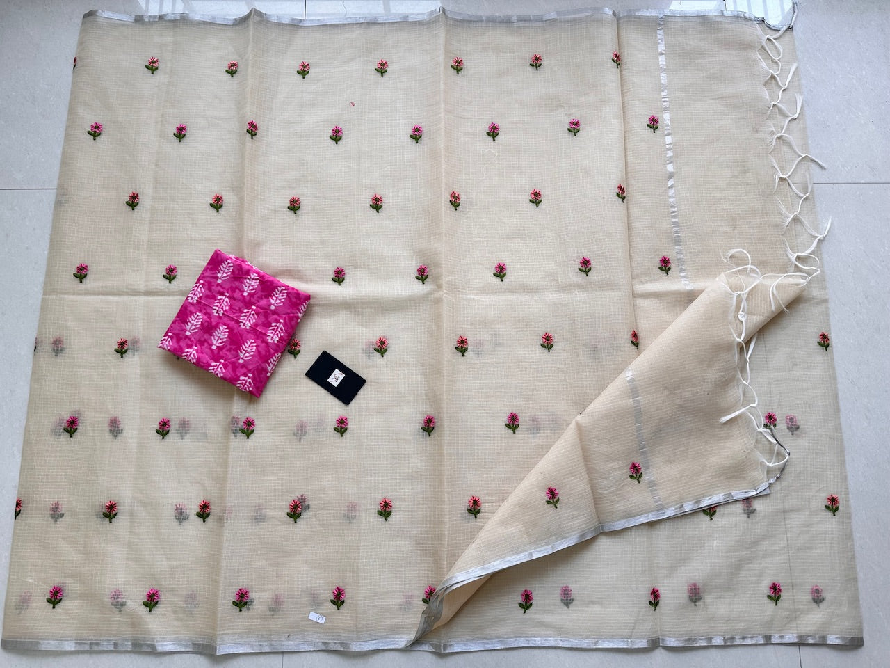 Embroidered Kota Cotton Doria Saree