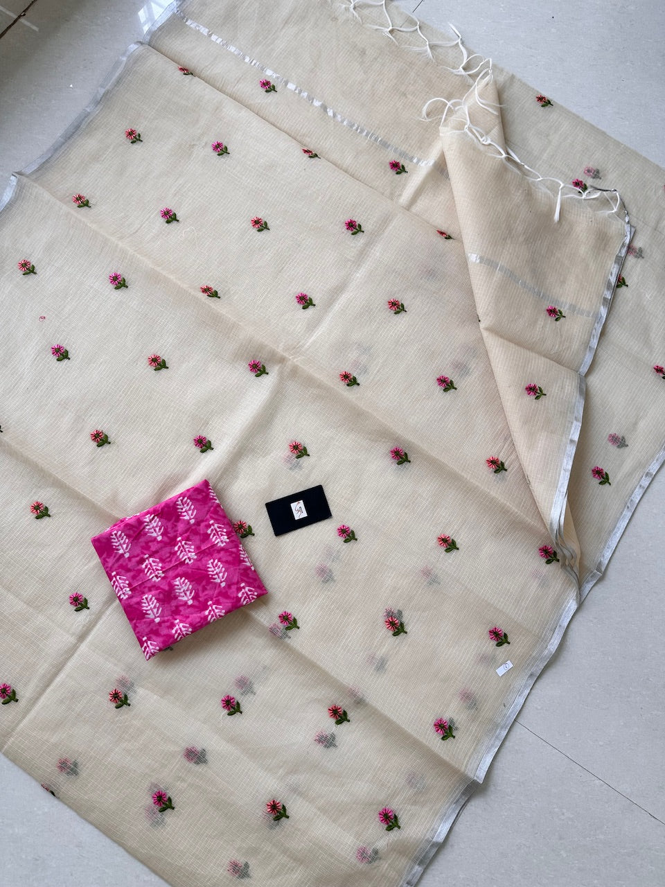 Embroidered Kota Cotton Doria Saree