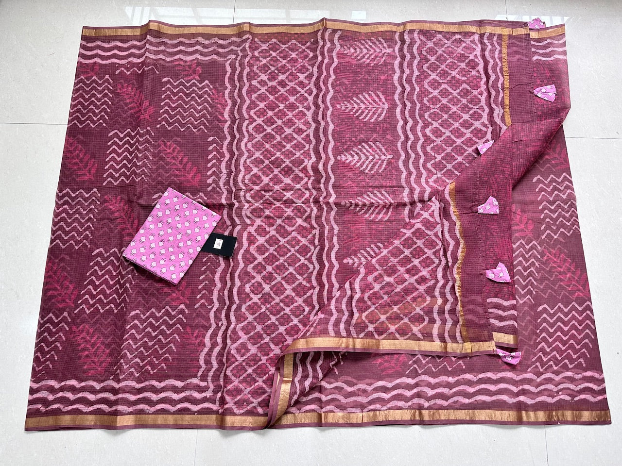 Pure HandBlock Printed Kota Cotton Doria Saree