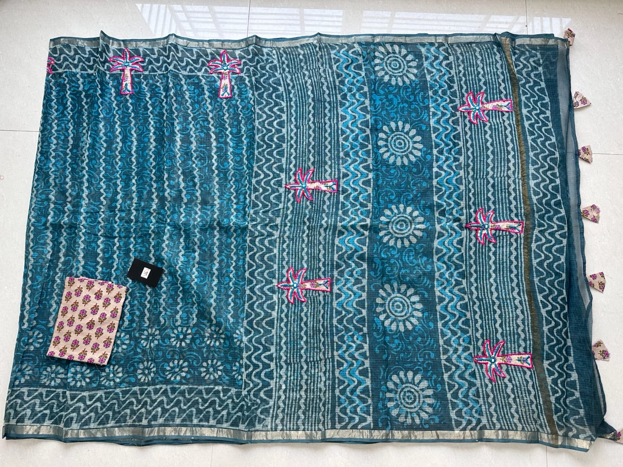 Conceptually Pure HandBlock Printed Kota Cotton Doria Saree