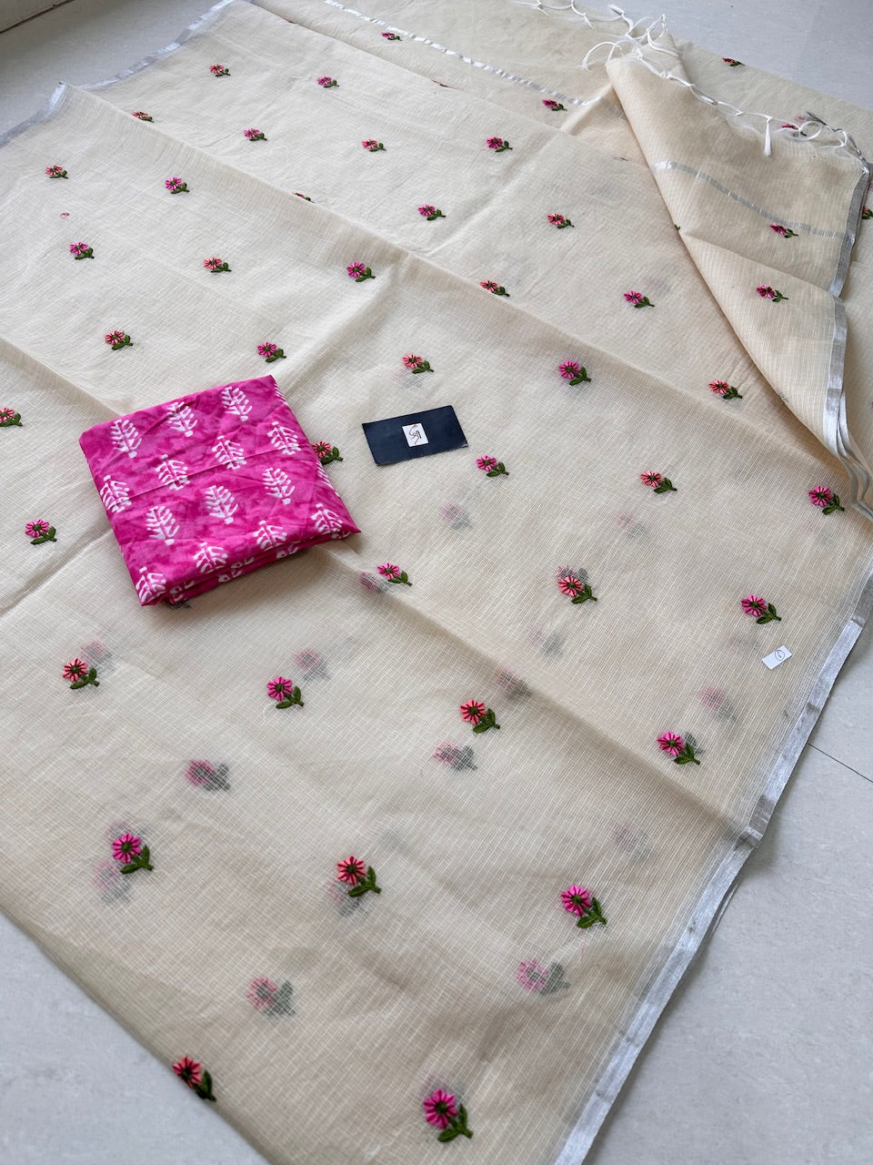 Embroidered Kota Cotton Doria Saree