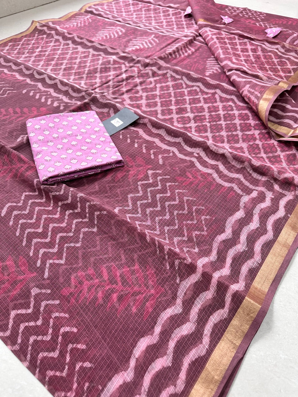 Pure HandBlock Printed Kota Cotton Doria Saree