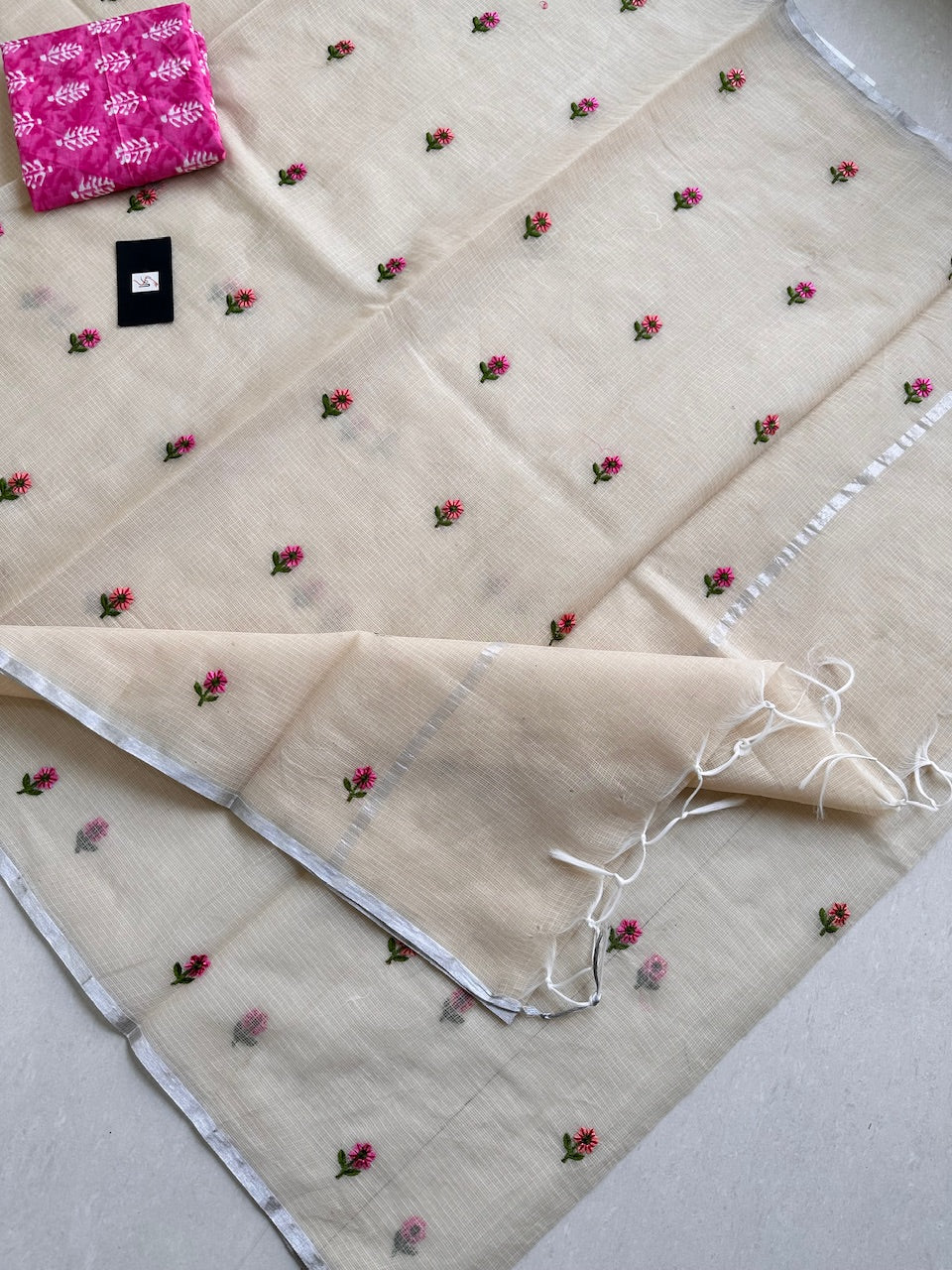 Embroidered Kota Cotton Doria Saree