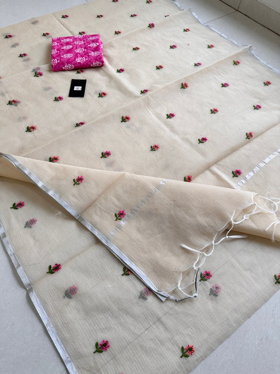 Embroidered Kota Cotton Doria Saree