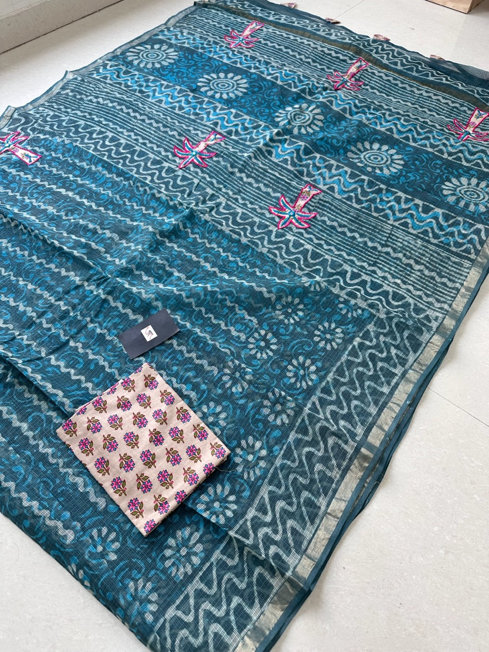 Conceptually Pure HandBlock Printed Kota Cotton Doria Saree