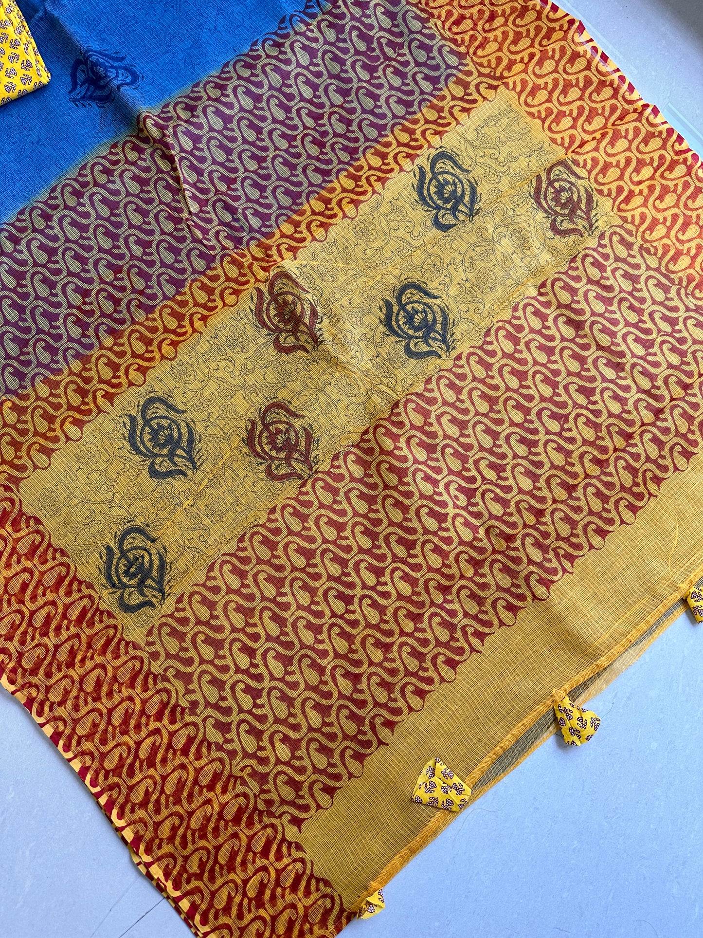 HandBlock Printed Pure Kota Cotton Doria Saree