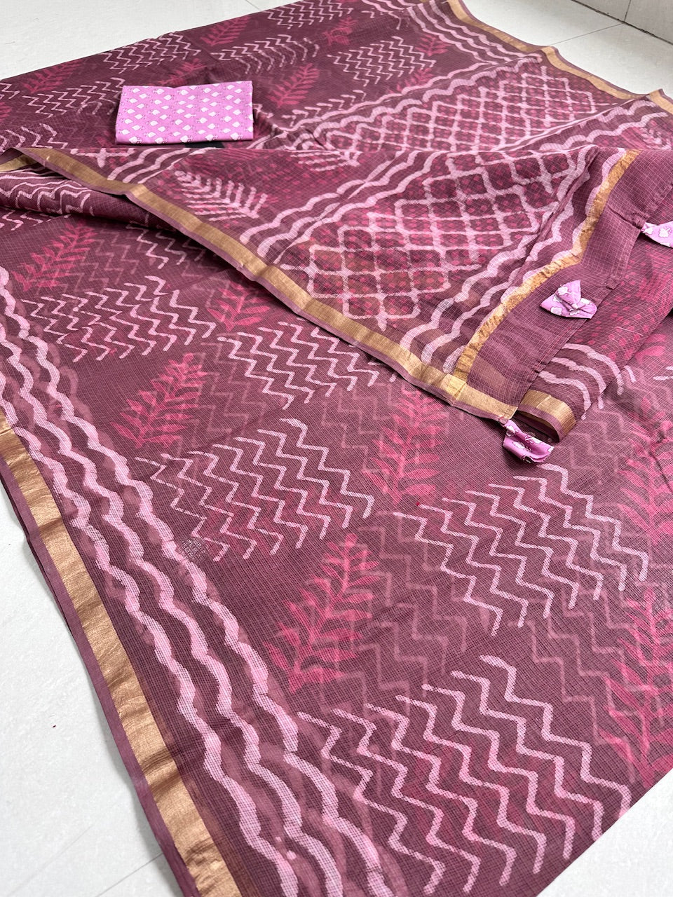 Pure HandBlock Printed Kota Cotton Doria Saree