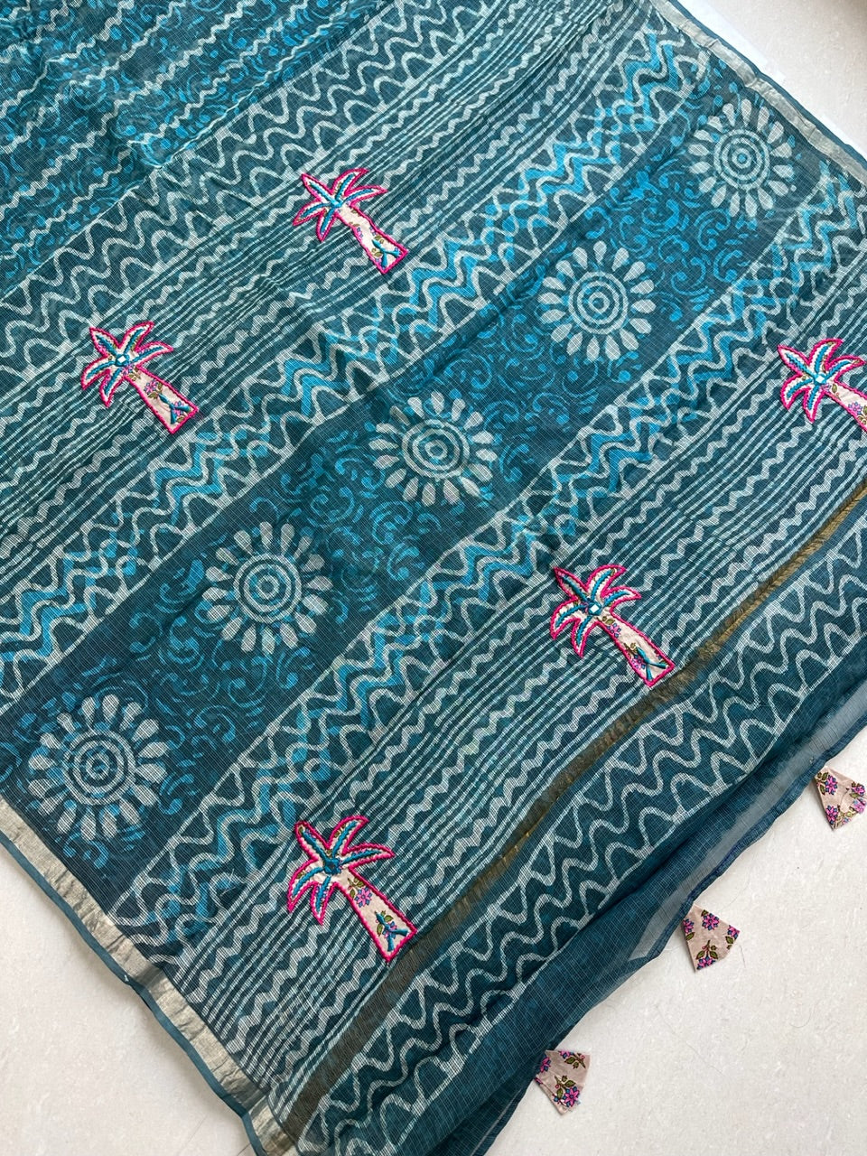 Conceptually Pure HandBlock Printed Kota Cotton Doria Saree