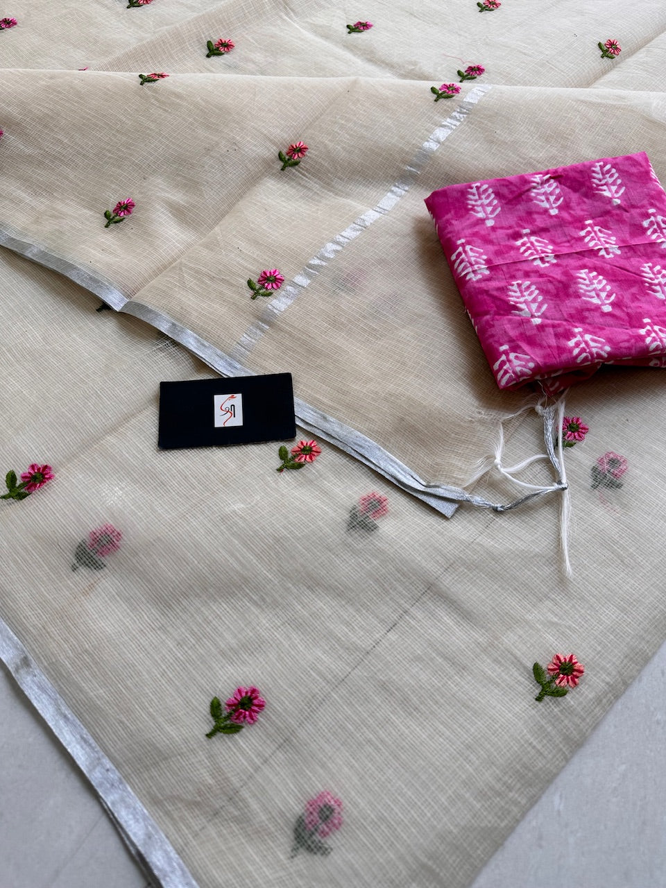 Embroidered Kota Cotton Doria Saree