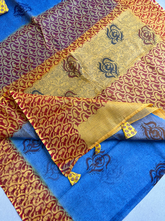 HandBlock Printed Pure Kota Cotton Doria Saree