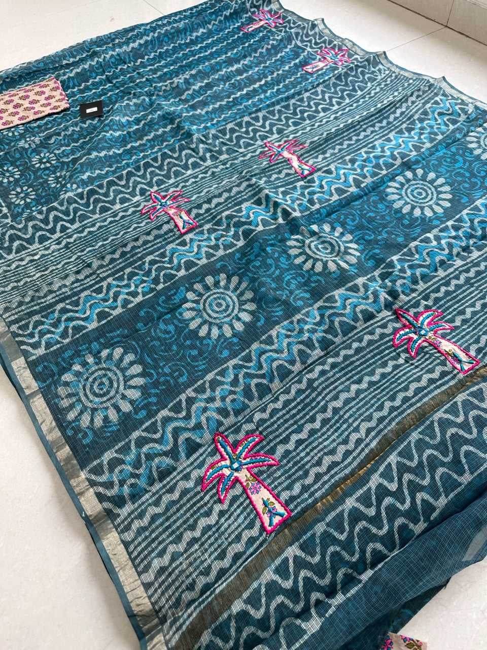 Conceptually Pure HandBlock Printed Kota Cotton Doria Saree