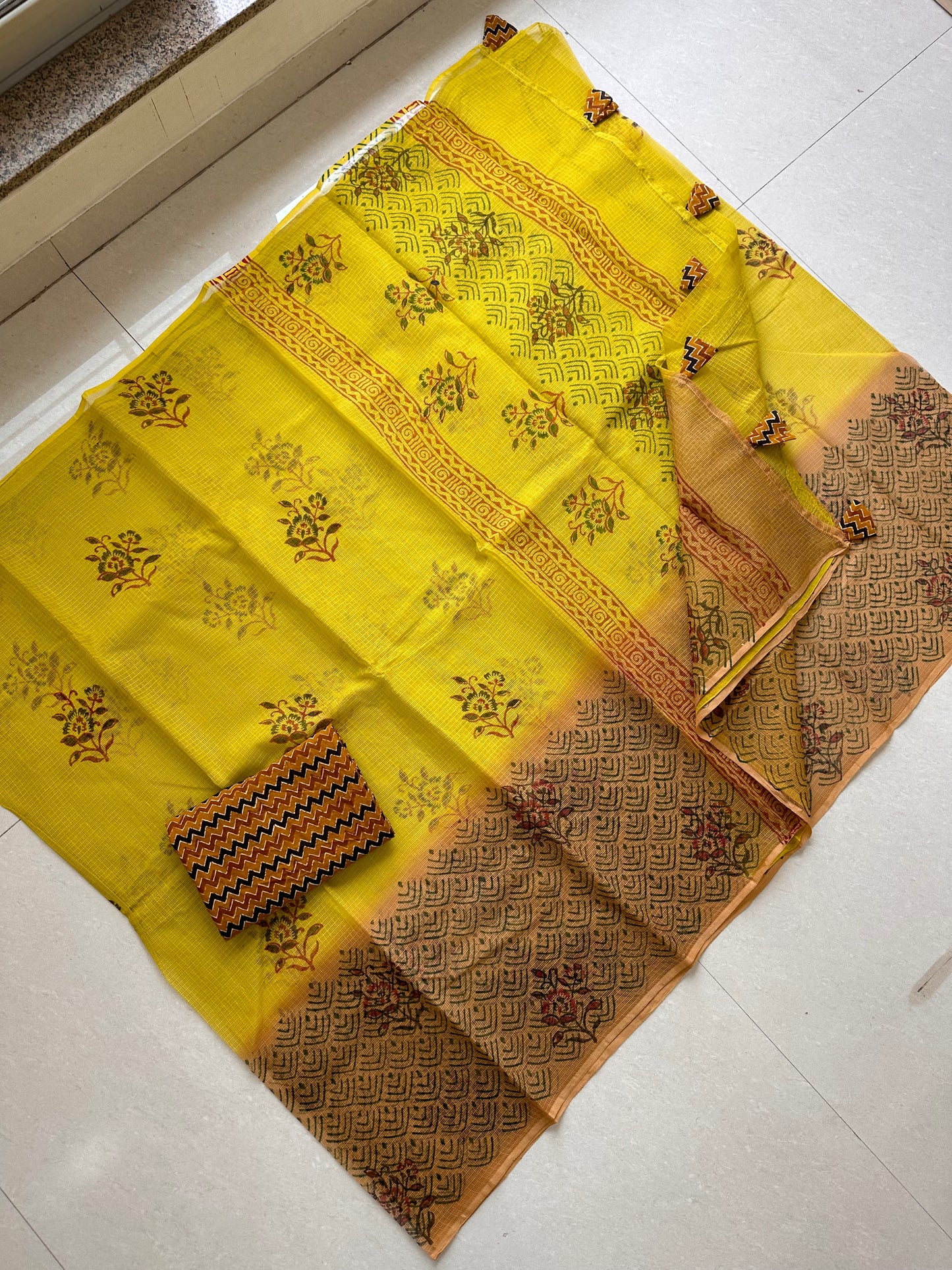 HandBlock Printed Pure Kota Cotton Doria Saree