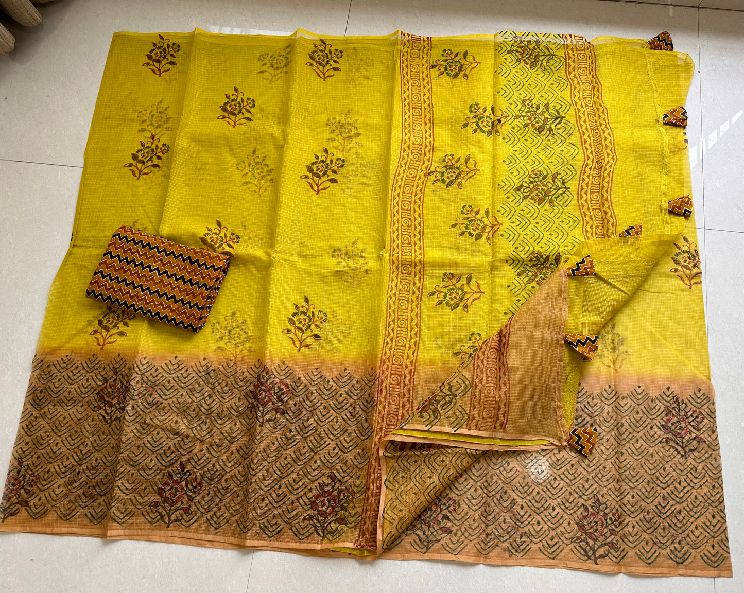 HandBlock Printed Pure Kota Cotton Doria Saree