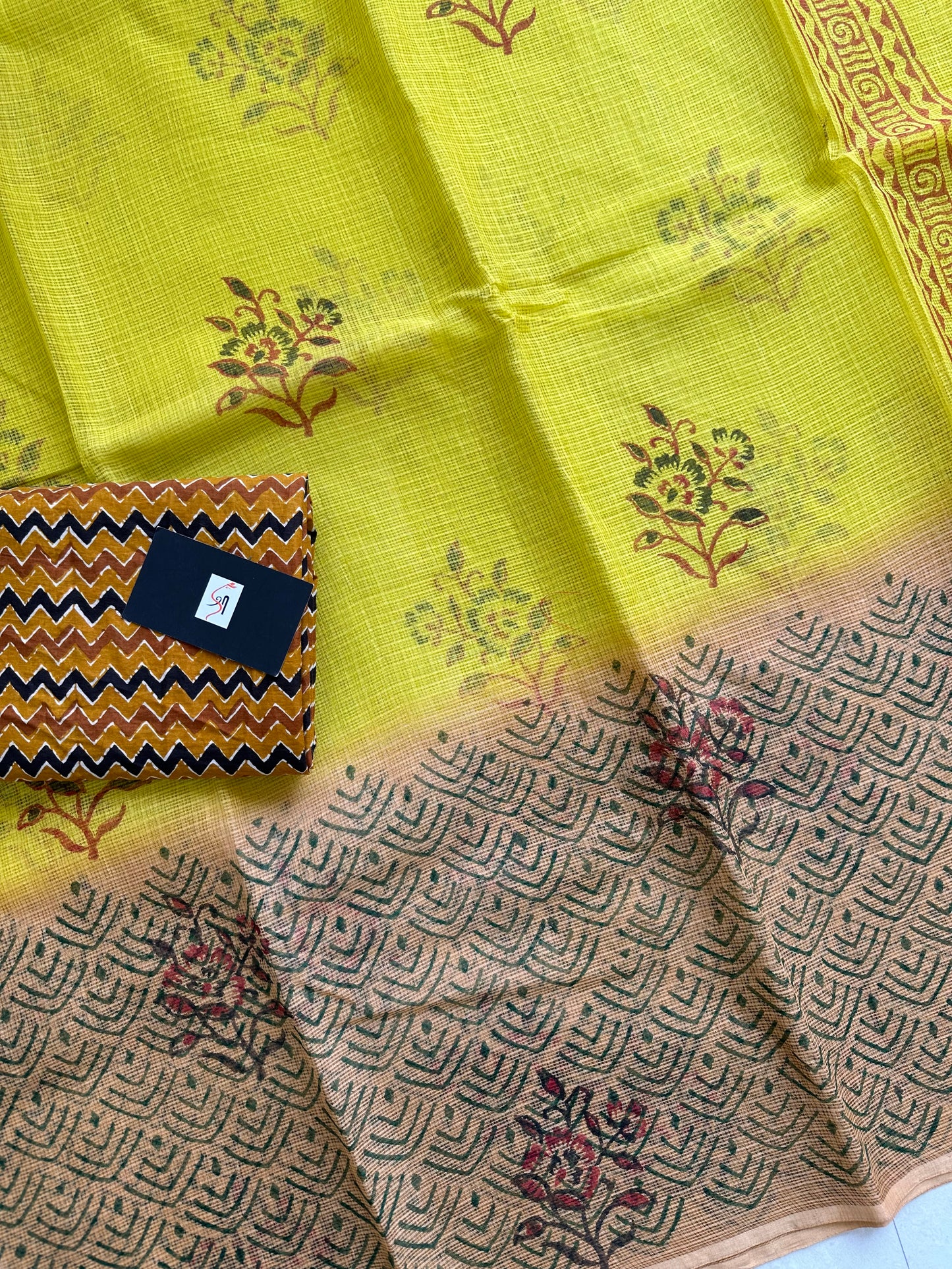 HandBlock Printed Pure Kota Cotton Doria Saree