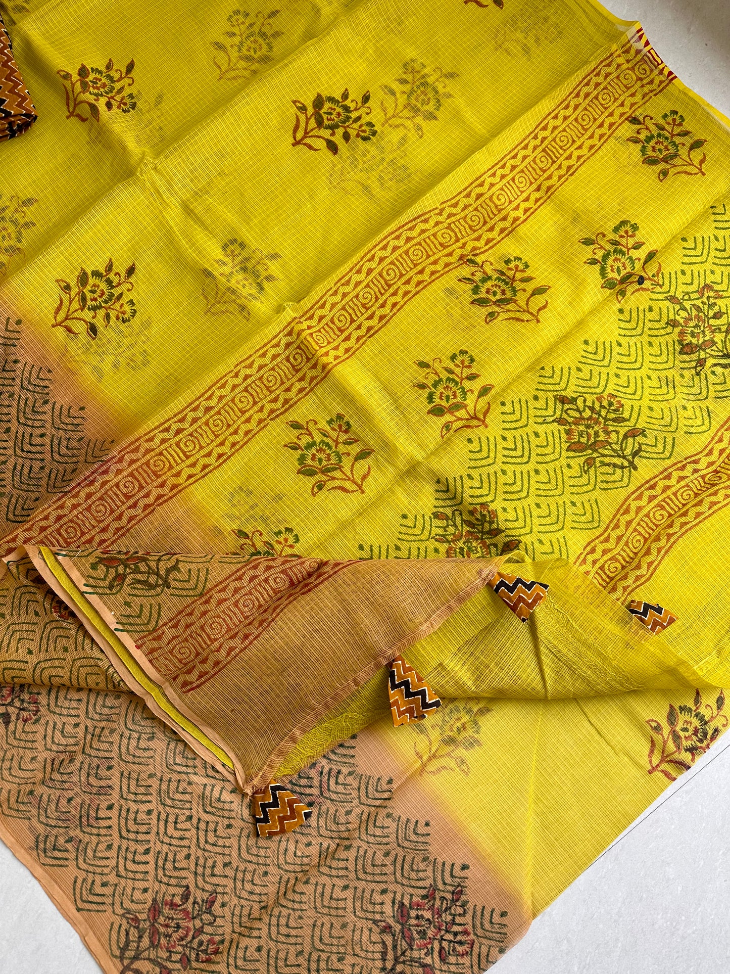 HandBlock Printed Pure Kota Cotton Doria Saree