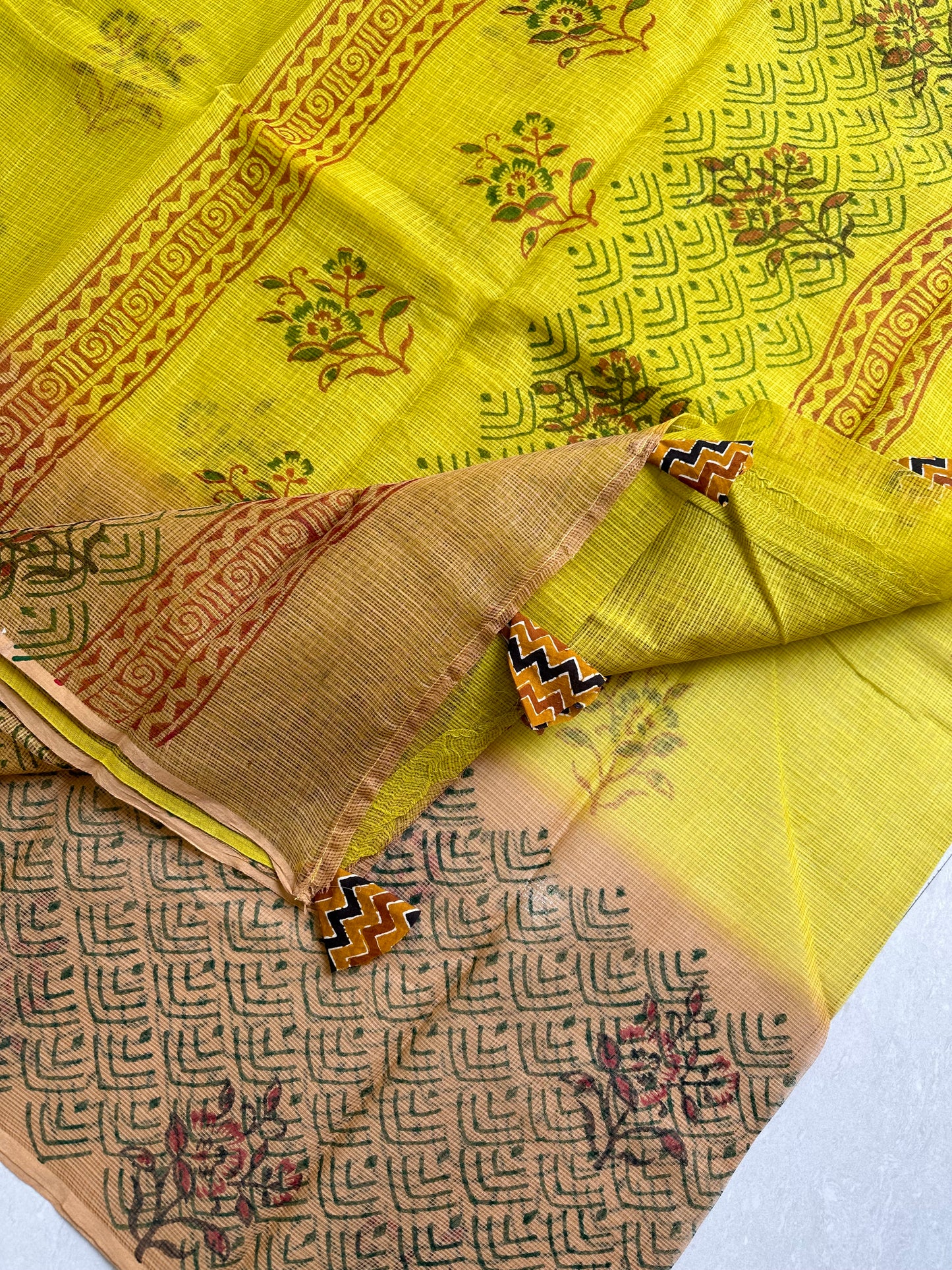 HandBlock Printed Pure Kota Cotton Doria Saree