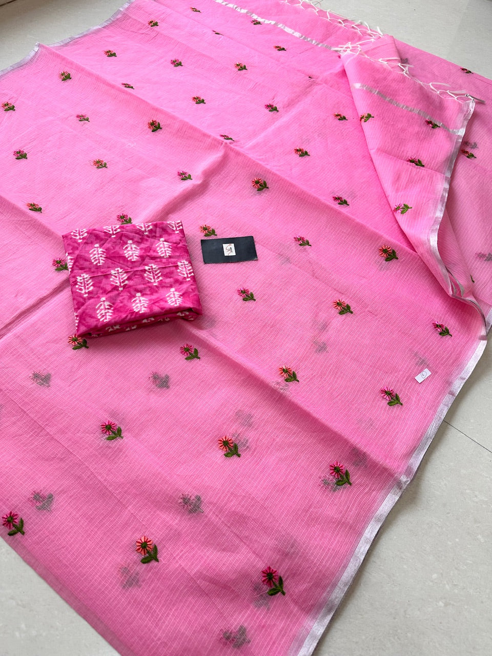 Embroidered Kota Cotton Doria Saree