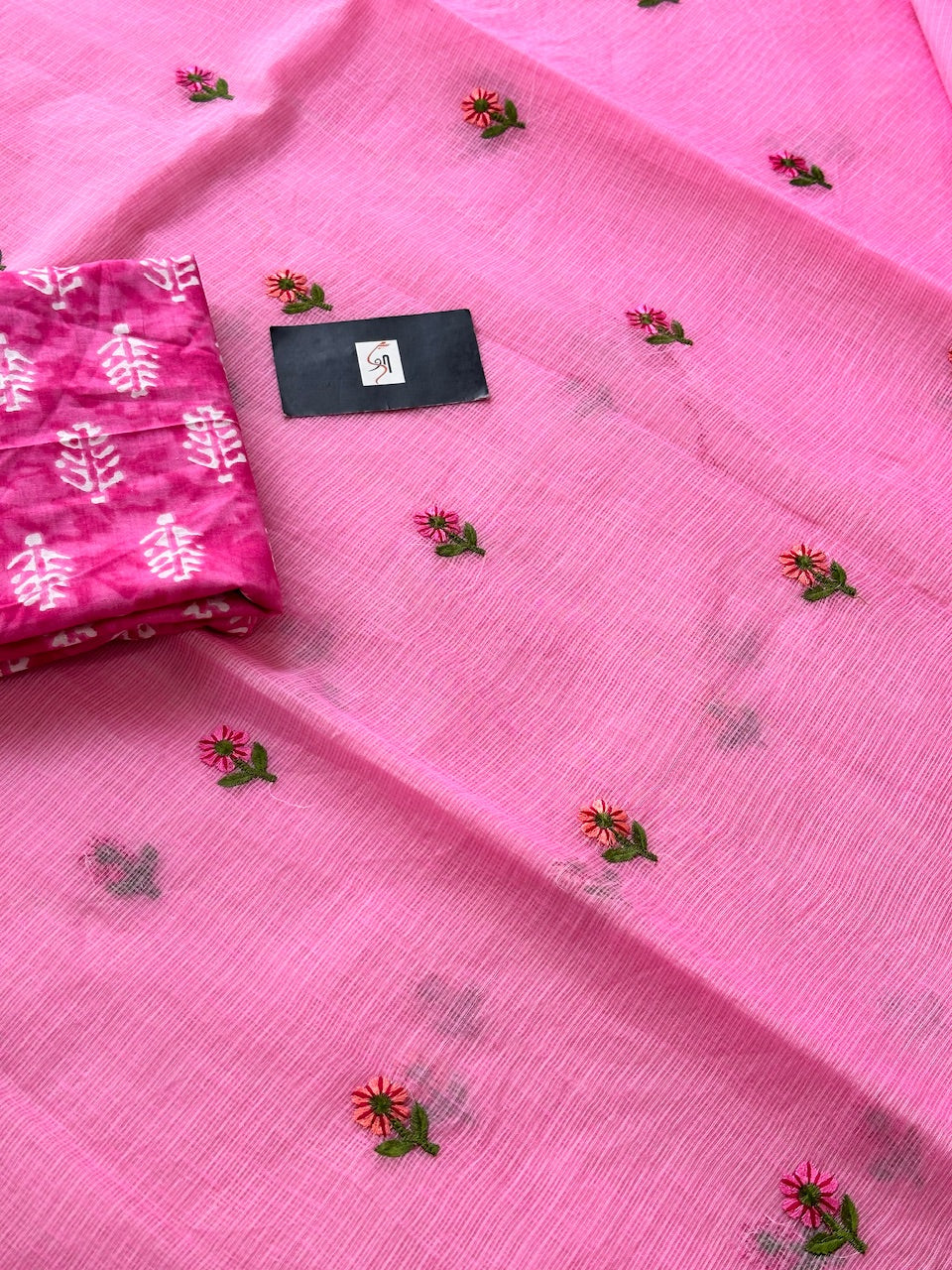 Embroidered Kota Cotton Doria Saree