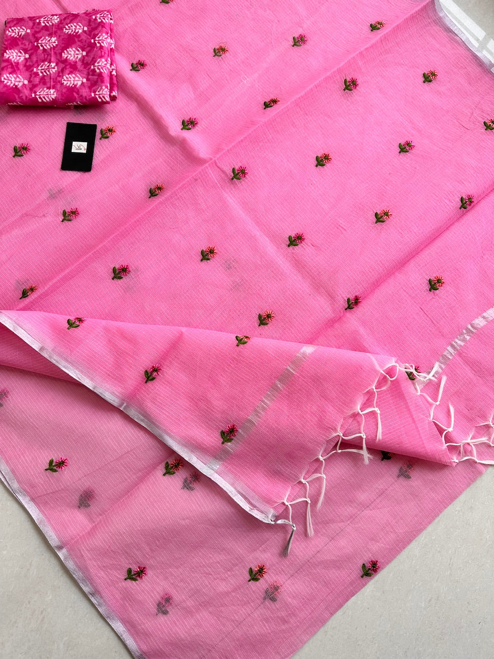 Embroidered Kota Cotton Doria Saree