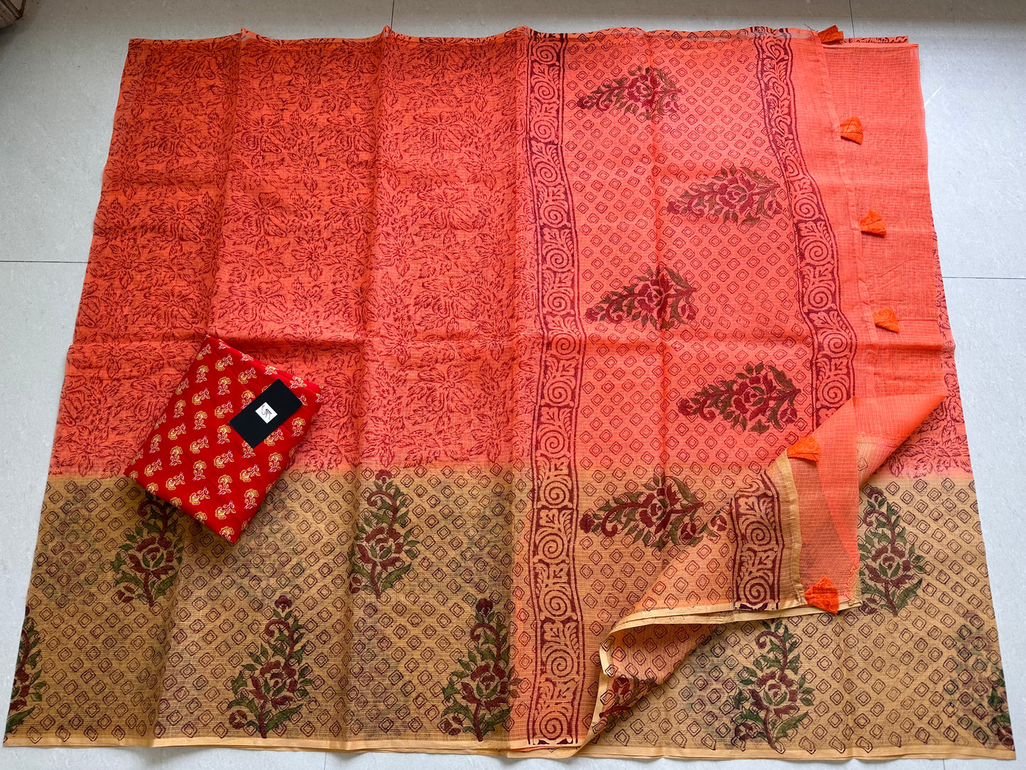 HandBlock Printed Pure Kota Cotton Doria Saree