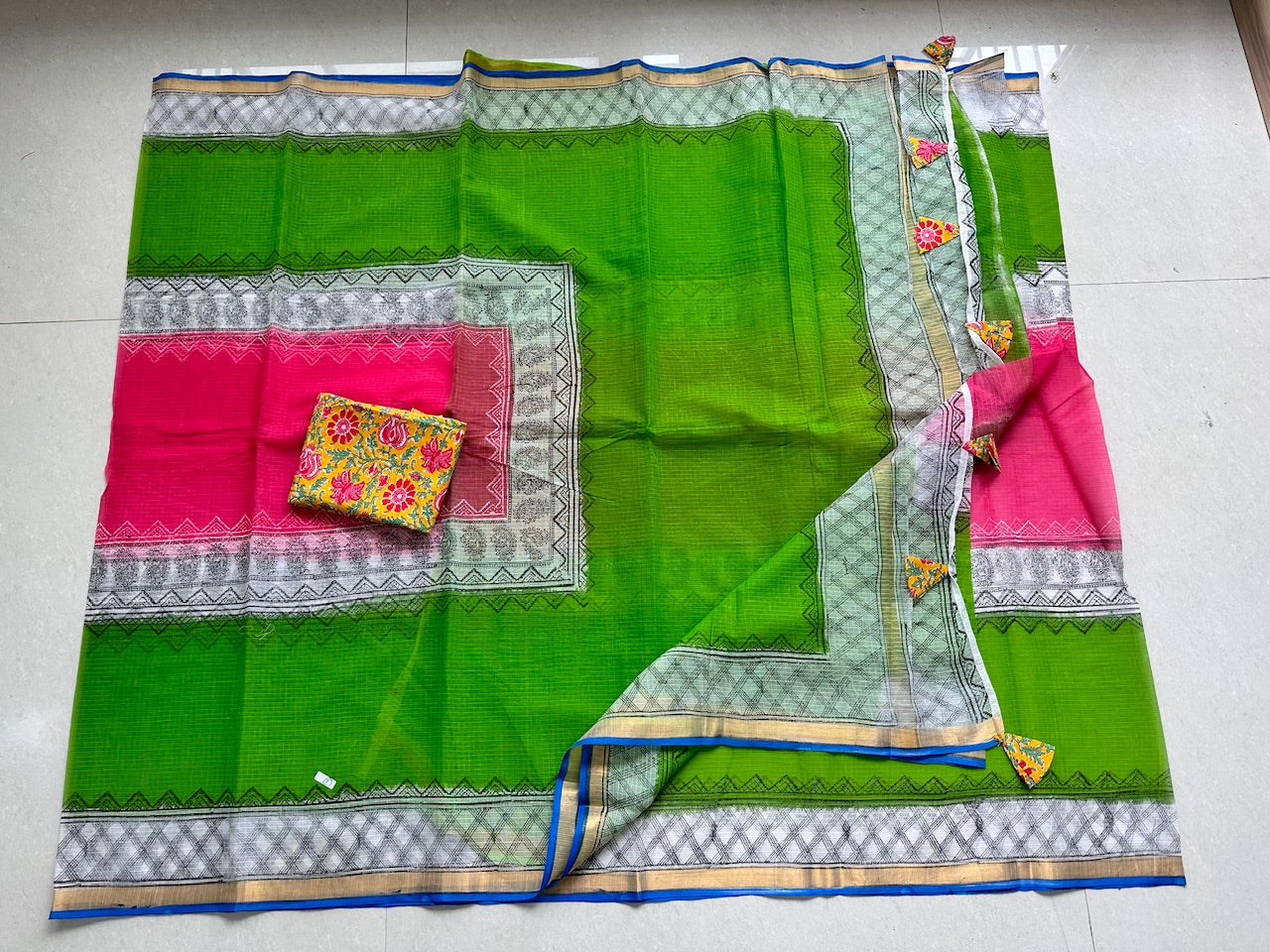 Pure HandBlock Printed Kota Cotton Doria Saree