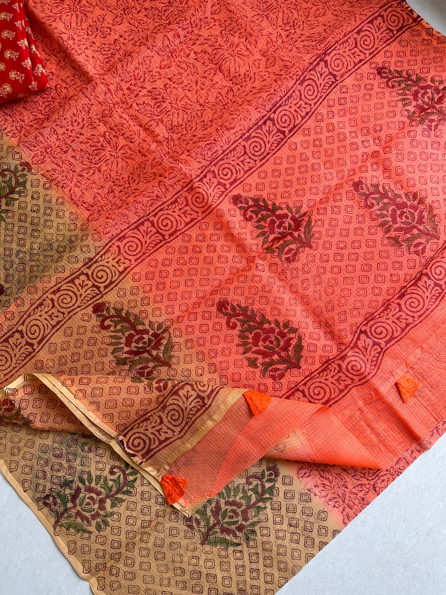 HandBlock Printed Pure Kota Cotton Doria Saree