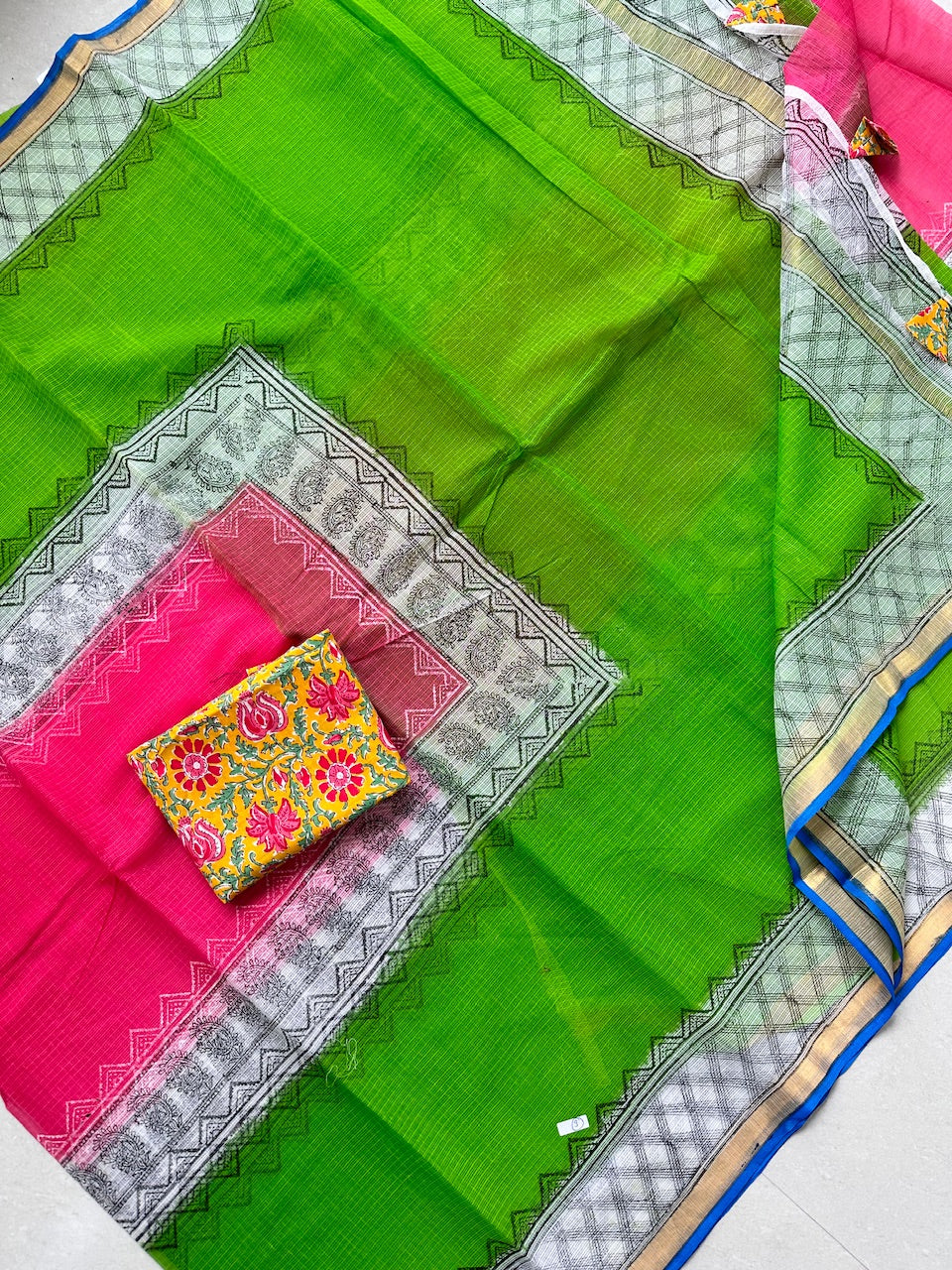 Pure HandBlock Printed Kota Cotton Doria Saree