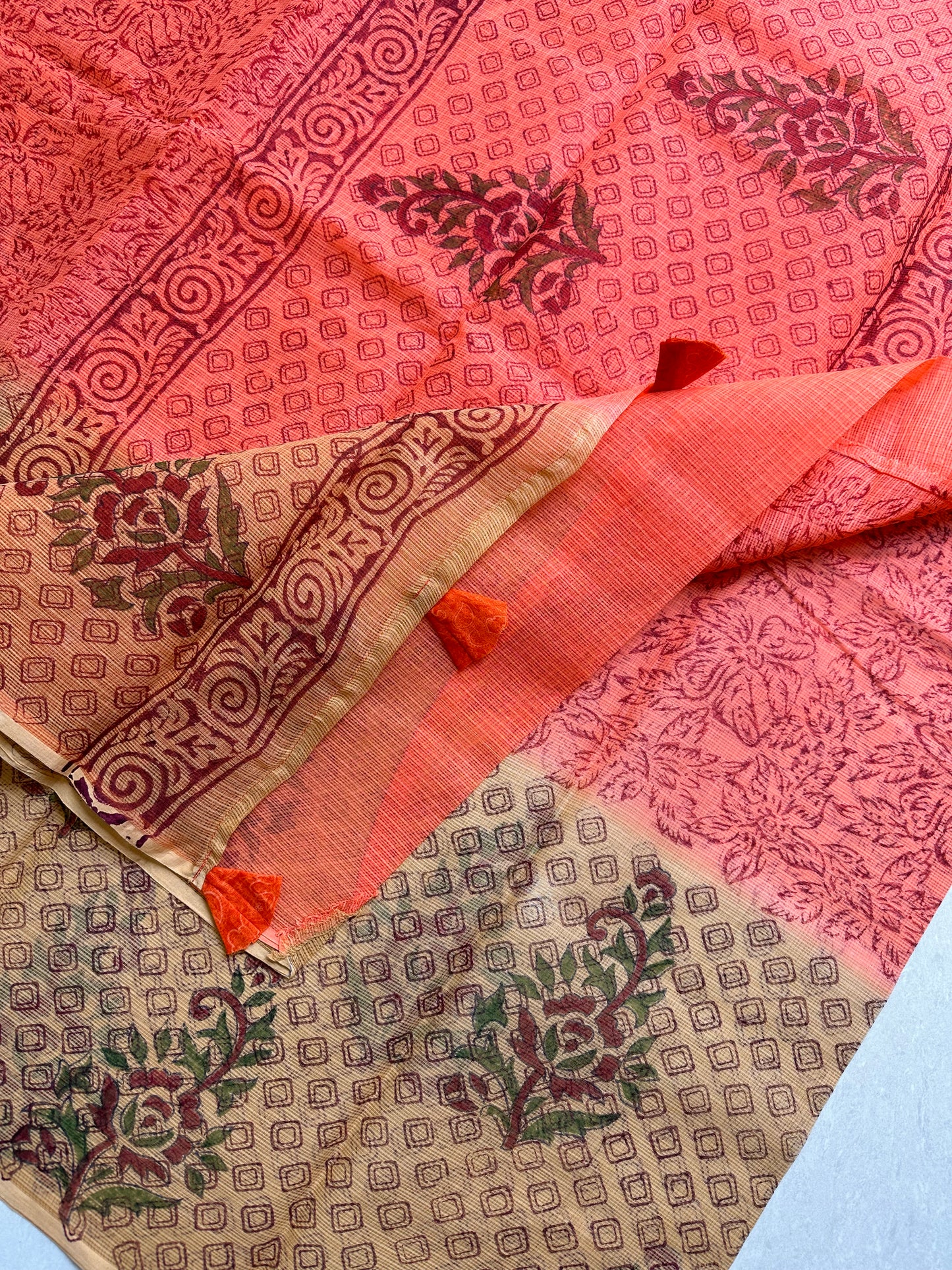 HandBlock Printed Pure Kota Cotton Doria Saree