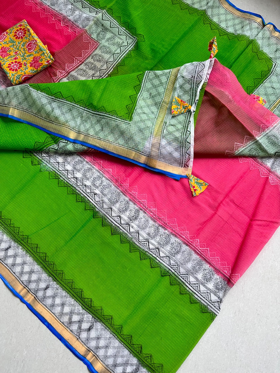 Pure HandBlock Printed Kota Cotton Doria Saree