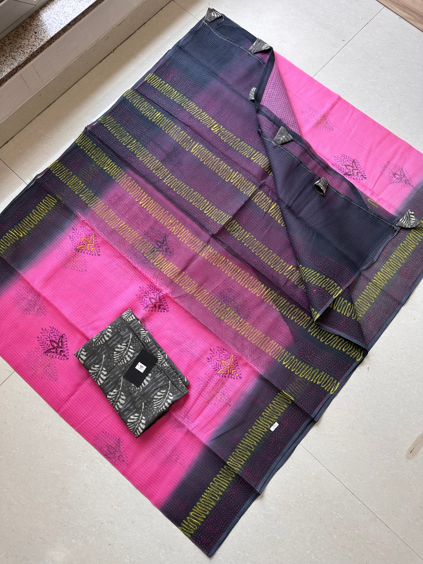 HandBlock Printed Pure Kota Cotton Doria Saree