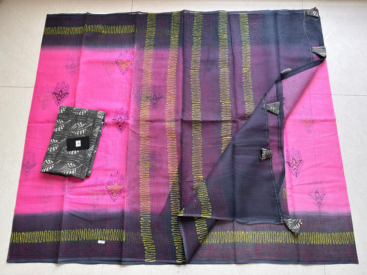 HandBlock Printed Pure Kota Cotton Doria Saree