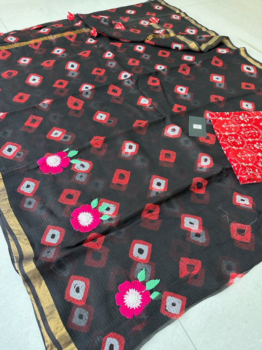 Conceptually Pure HandBlock Printed Kota Cotton Doria Saree