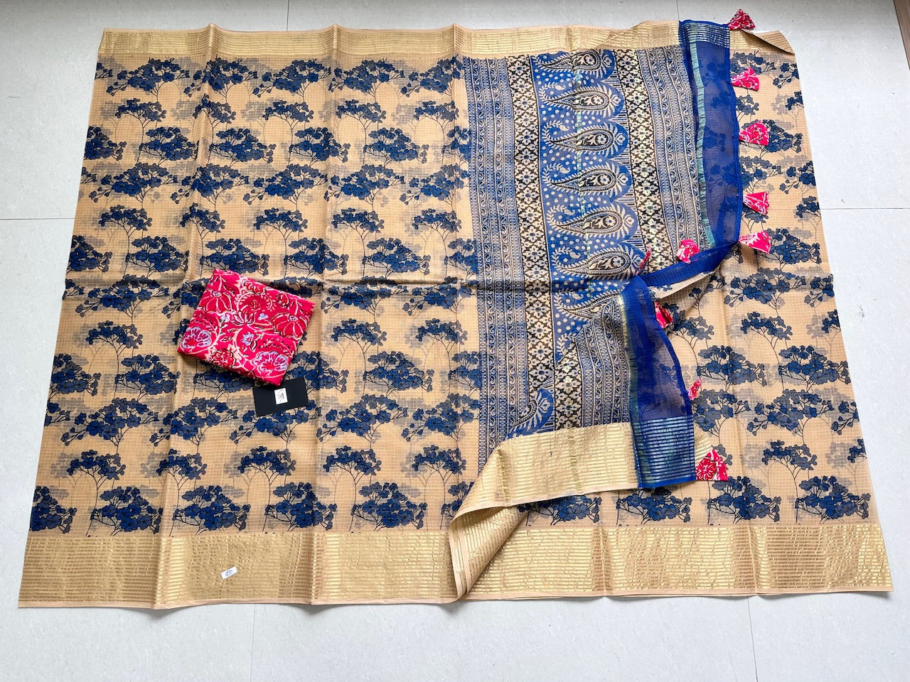 Pure HandBlock Printed Kota Cotton Doria Saree