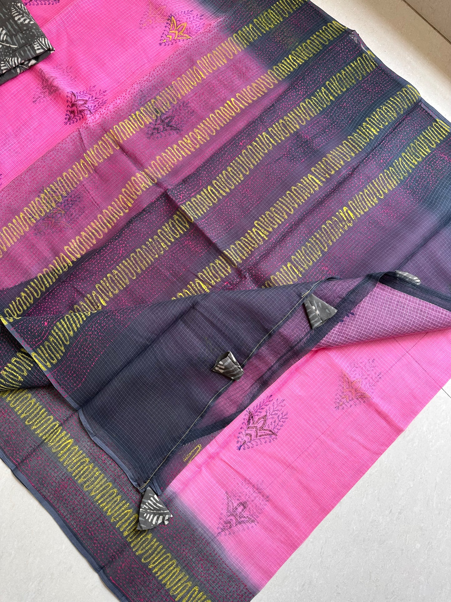 HandBlock Printed Pure Kota Cotton Doria Saree