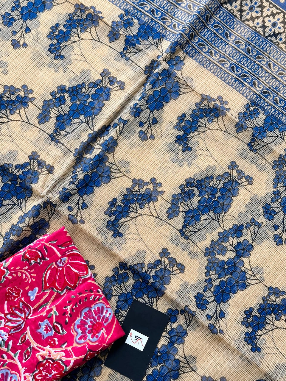 Pure HandBlock Printed Kota Cotton Doria Saree