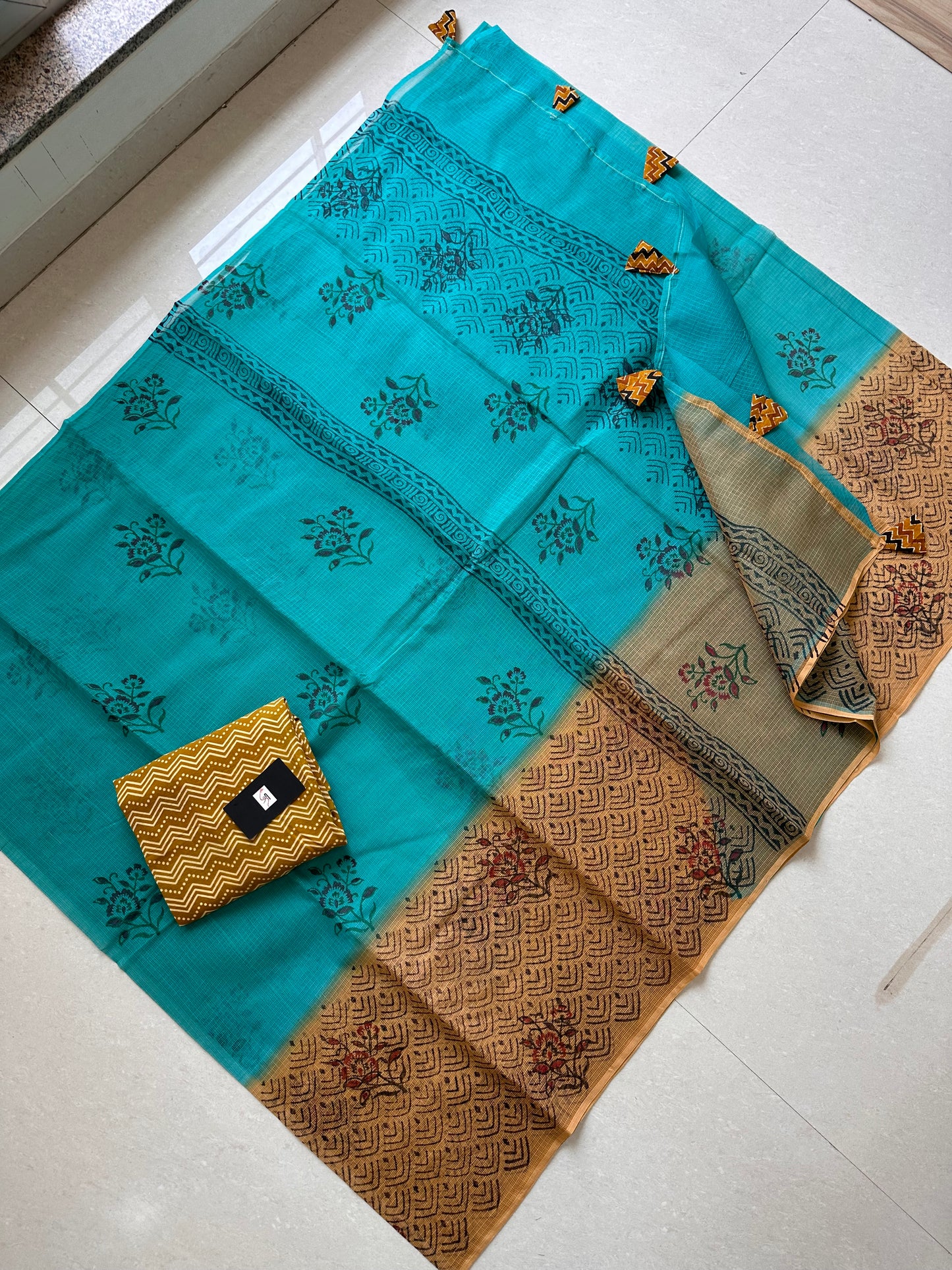 HandBlock Printed Pure Kota Cotton Doria Saree