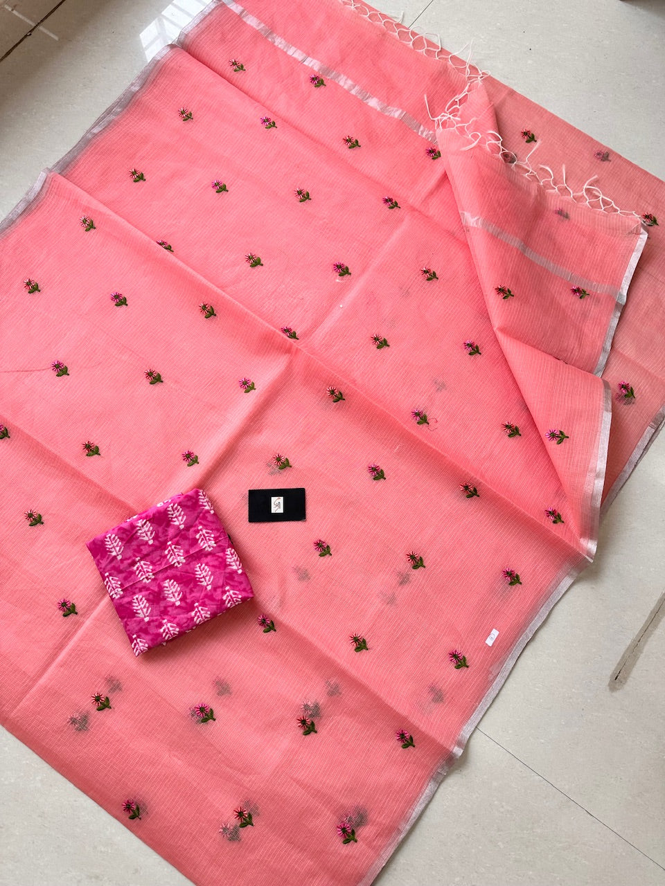 Embroidered Kota Cotton Doria Saree