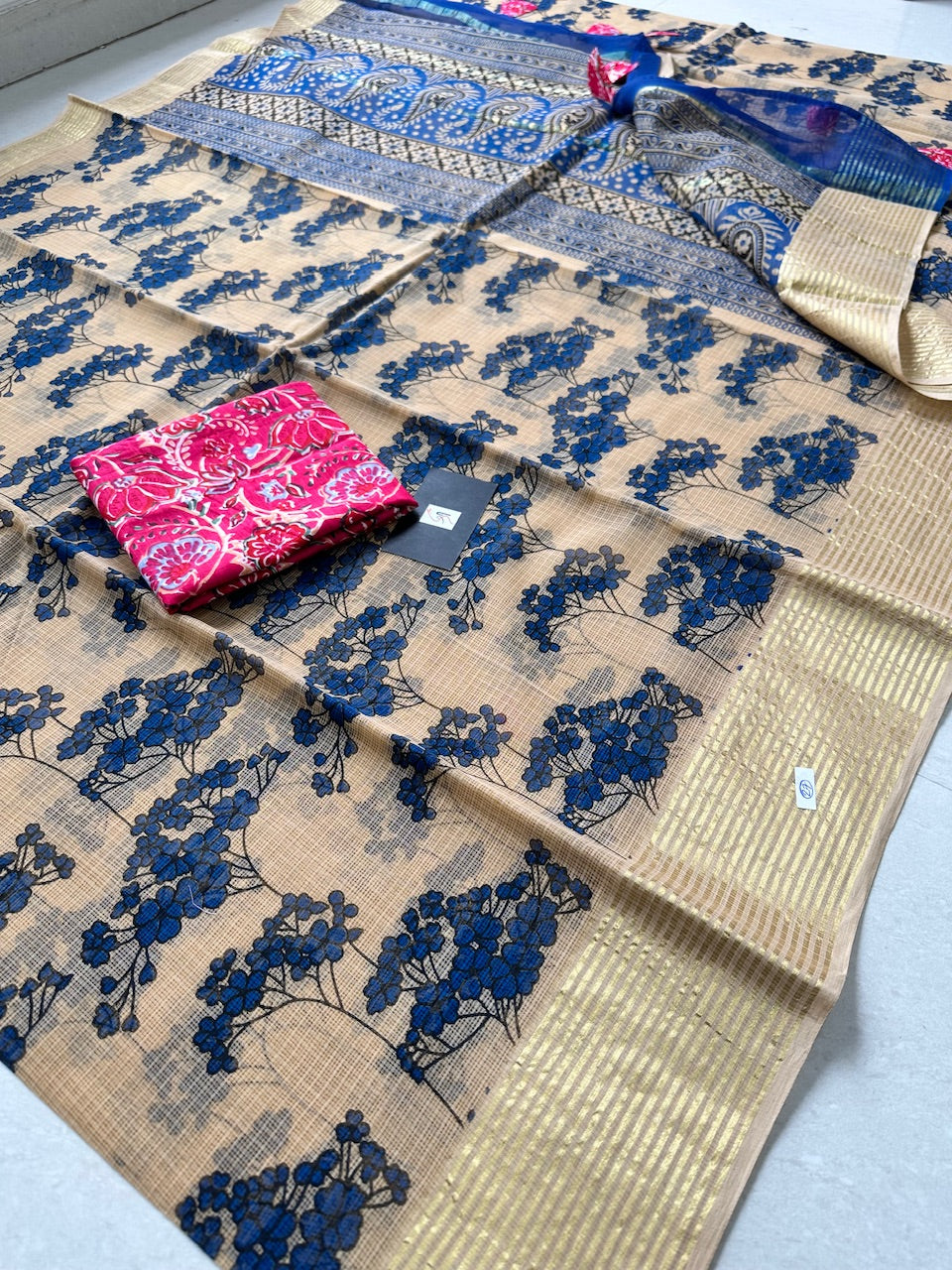 Pure HandBlock Printed Kota Cotton Doria Saree