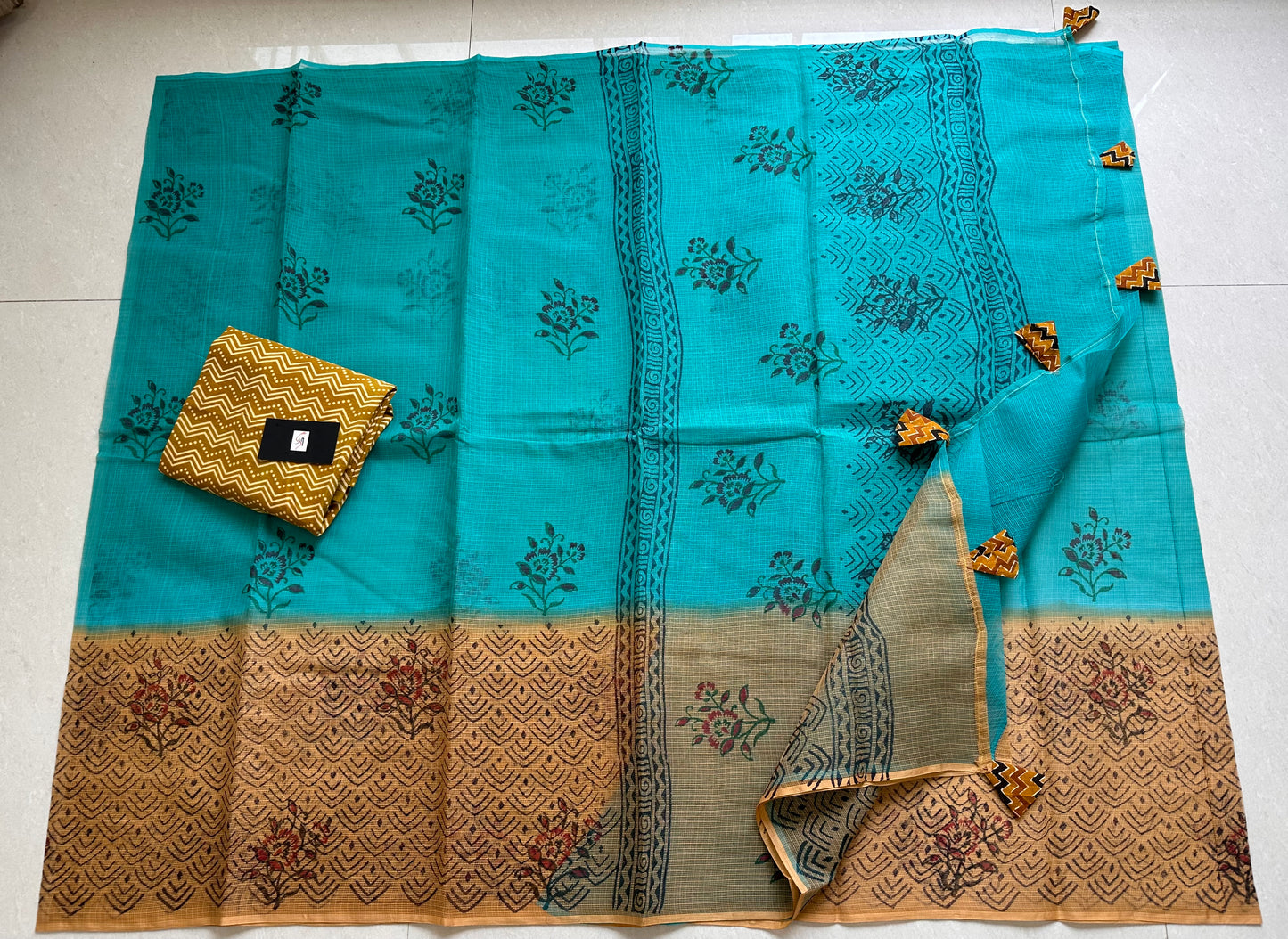 HandBlock Printed Pure Kota Cotton Doria Saree