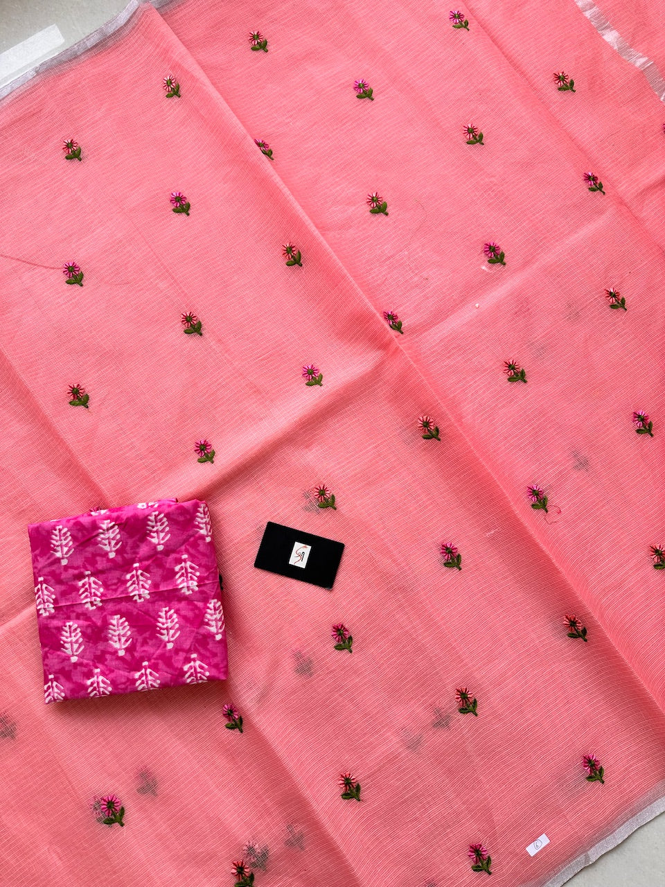 Embroidered Kota Cotton Doria Saree