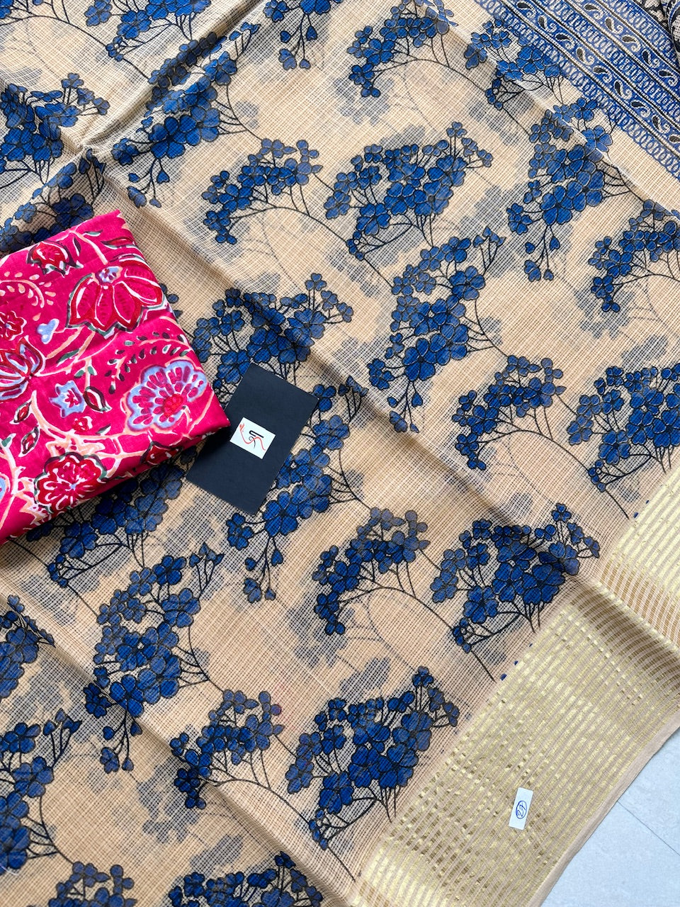 Pure HandBlock Printed Kota Cotton Doria Saree