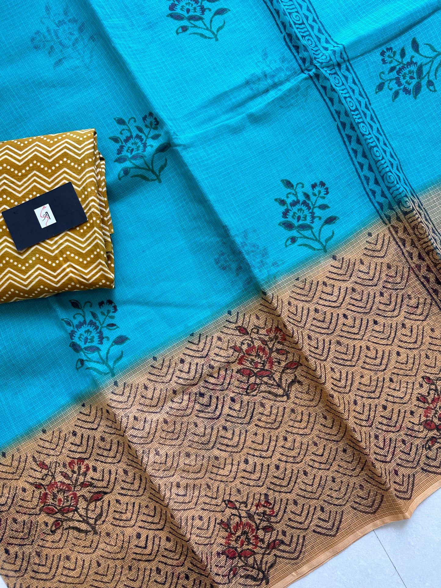 HandBlock Printed Pure Kota Cotton Doria Saree