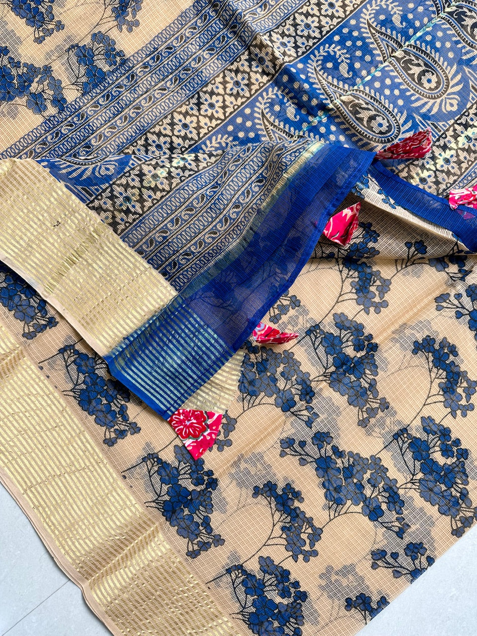 Pure HandBlock Printed Kota Cotton Doria Saree