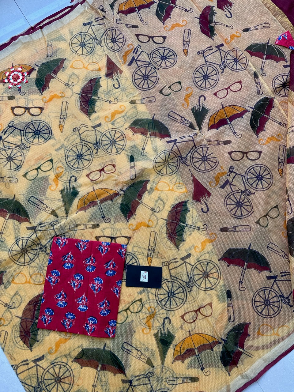 Conceptually Pure HandBlock Printed Kota Cotton Doria Saree