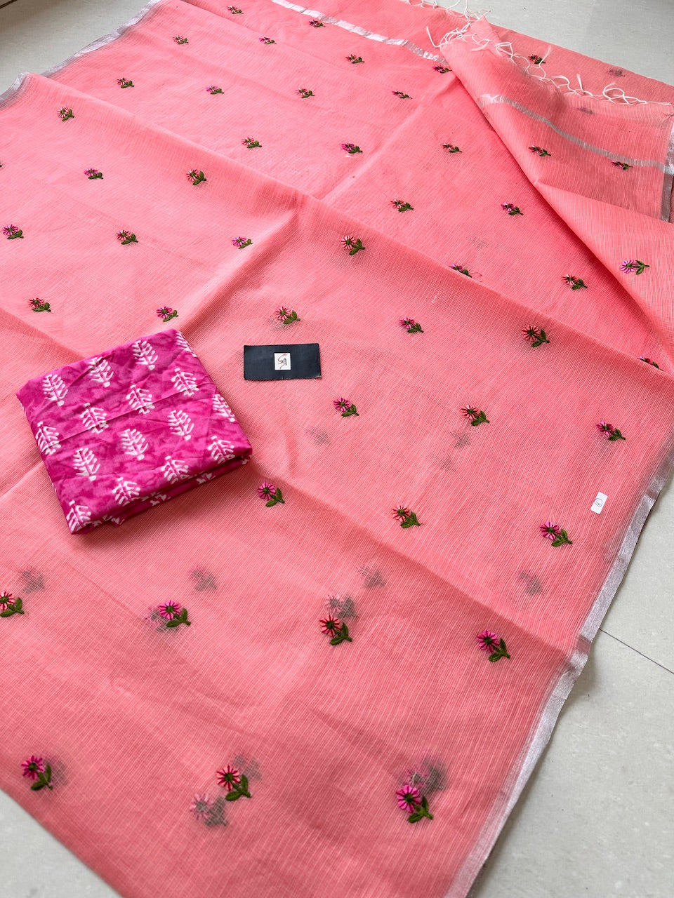 Embroidered Kota Cotton Doria Saree