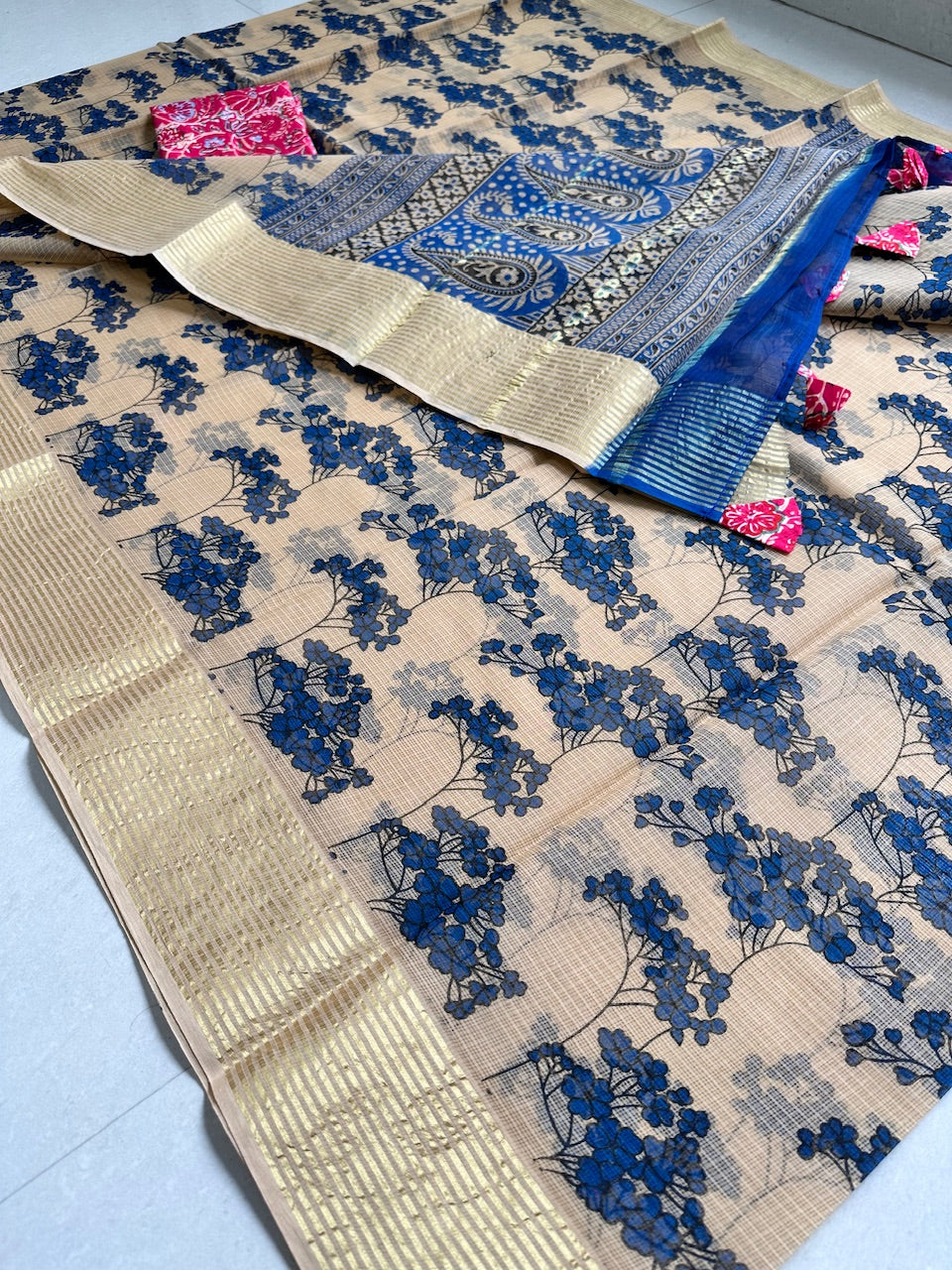 Pure HandBlock Printed Kota Cotton Doria Saree